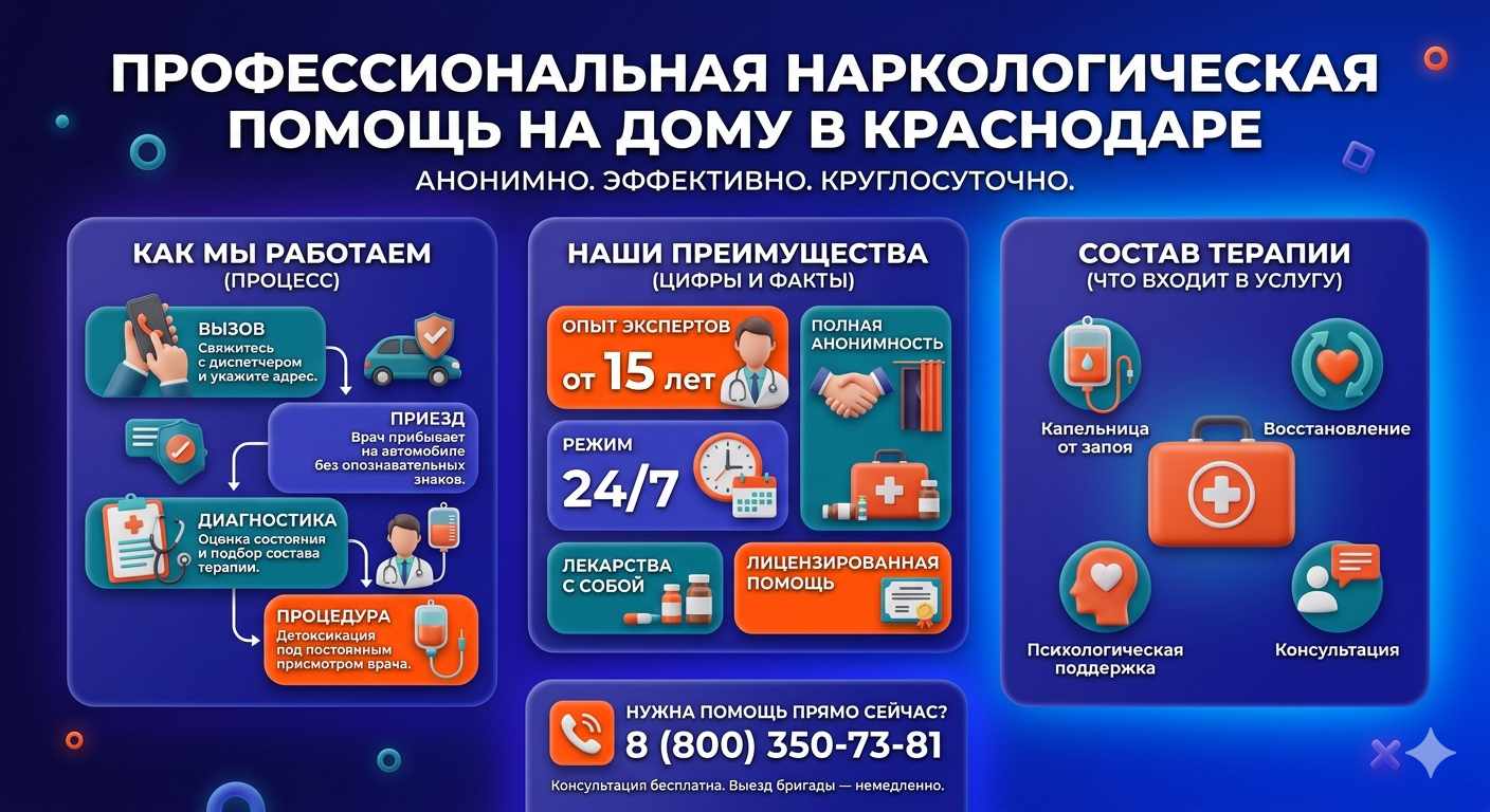 Инфографика о принципах лечения алкоголизма на дому в Архангельске: этапы вызова нарколога, преимущества анонимной детоксикации и состав медицинской помощи.